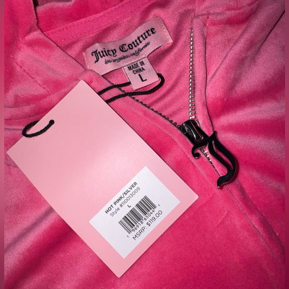 NWT - Juicy Couture OG Big Bling velour hoodie in the color "Hot Pink/Silver" - Picture 6 of 6